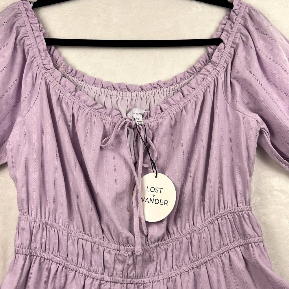 Lost + Wander Lavender Puff-Sleeve Feminine Mini Dress Size L Flowy Cottagecore - Picture 6 of 11